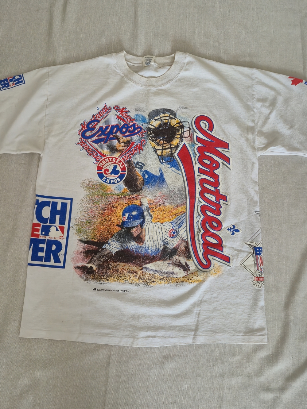 Vintage 1993 Montreal Expos All Over Print T-Shirt Bulletin Athletic - Picture 13 of 16